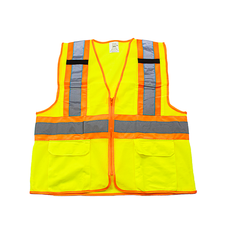 GILET EN FILET VERT ORANGE AVEC BANDE