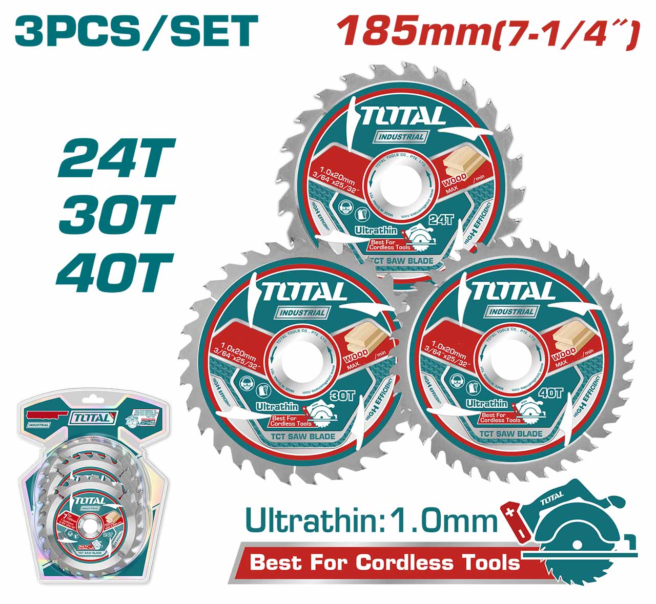 JEU DE LAME DE SCIE CIRCULAIRE 185MM 7-1/4"
