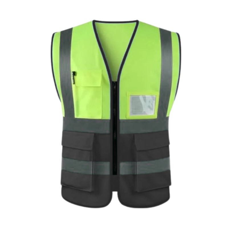 GILET VERT FLUO-NOIR AVEC POCHE ET FERMETURE